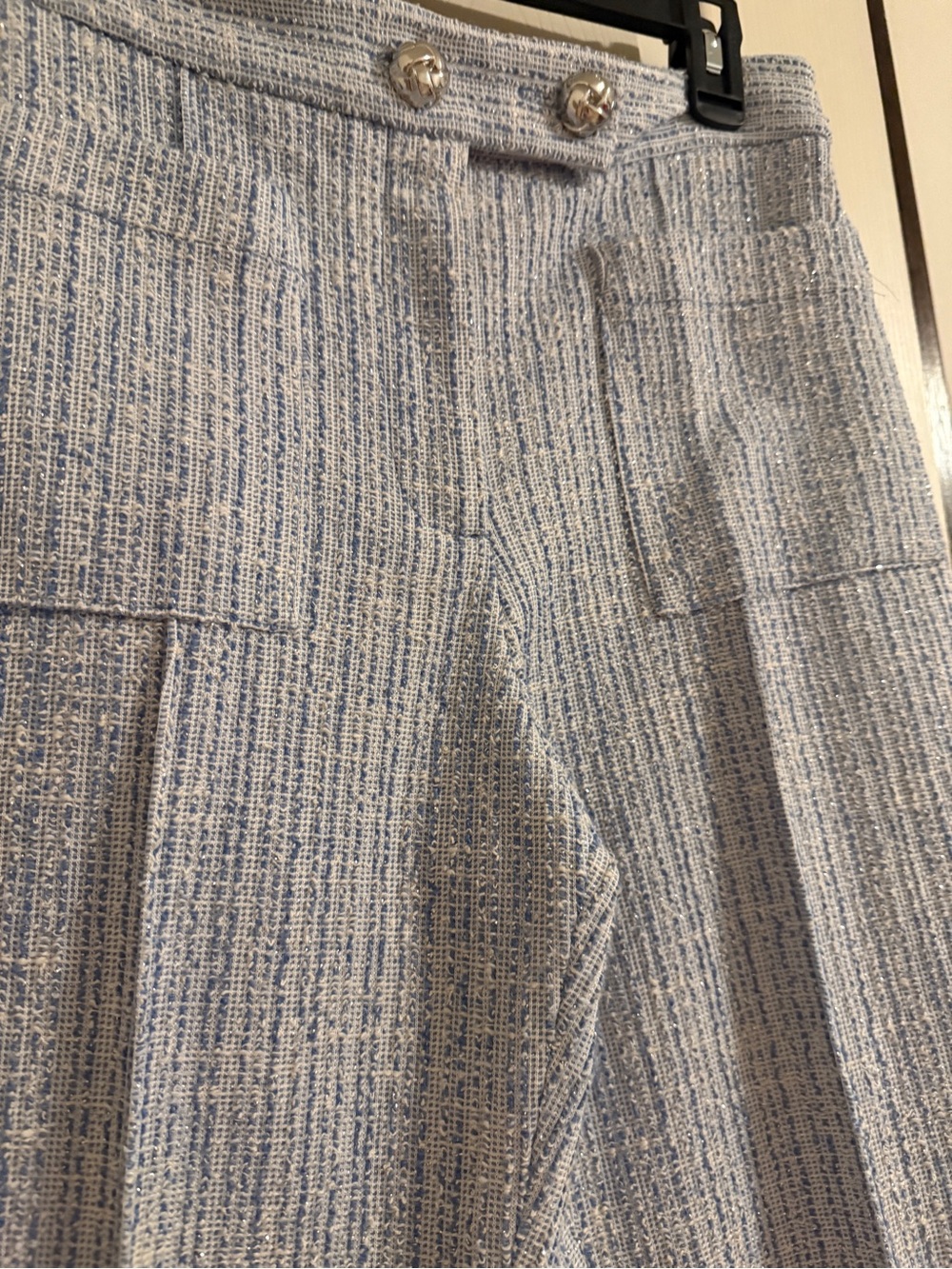 Zara Pale Blue Tweed Boot-Cut Pants - Picture 6 of 8
